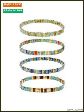 Glass Beaded Stretch Stackable Bracelet Set Boho Friendship Jewelry Gift